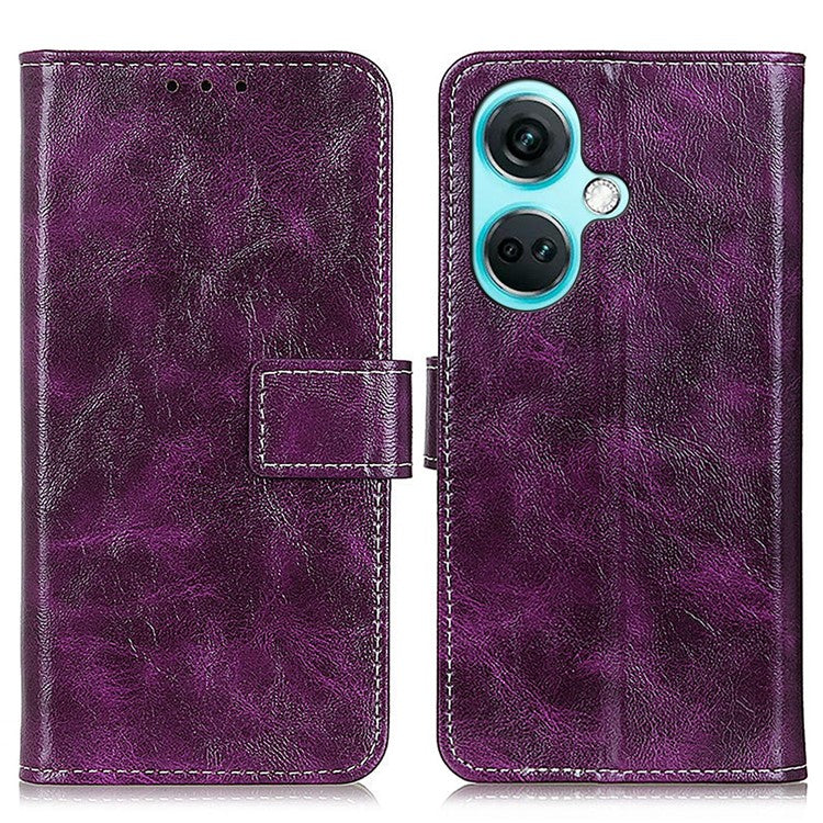 For OnePlus Nord CE3 5G Wallet Leather Phone Case Retro Crazy Horse Texture Stand Phone Cover - Purple