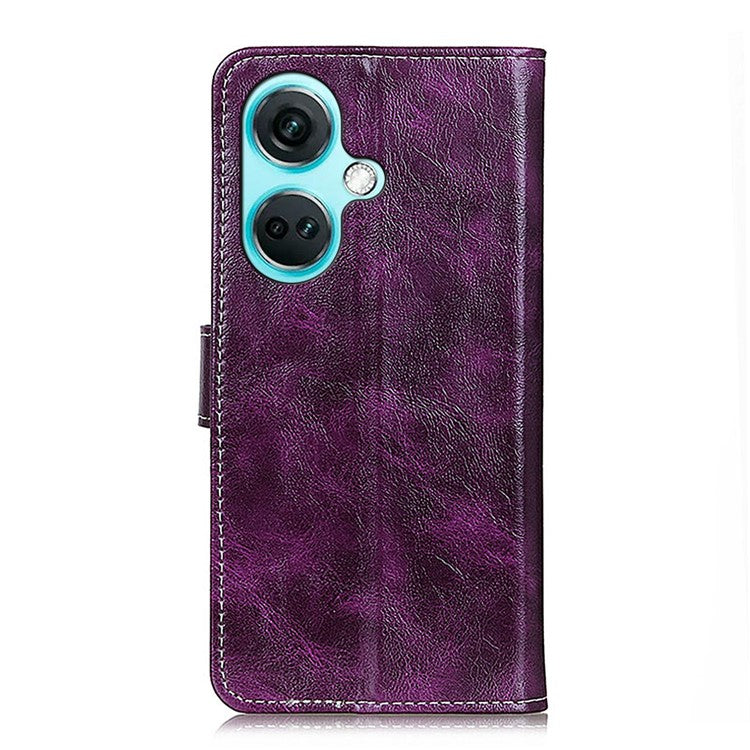 For OnePlus Nord CE3 5G Wallet Leather Phone Case Retro Crazy Horse Texture Stand Phone Cover - Purple