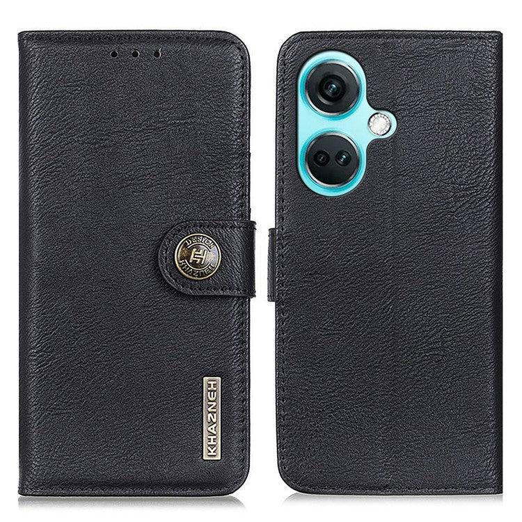 KHAZNEH For OnePlus Nord CE3 5G PU Leather Wallet Phone Case Stand Cowhide Texture Phone Cover - Black