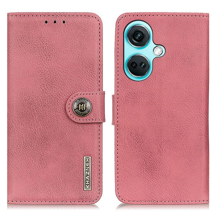 KHAZNEH For OnePlus Nord CE3 5G PU Leather Wallet Phone Case Stand Cowhide Texture Phone Cover - Pink