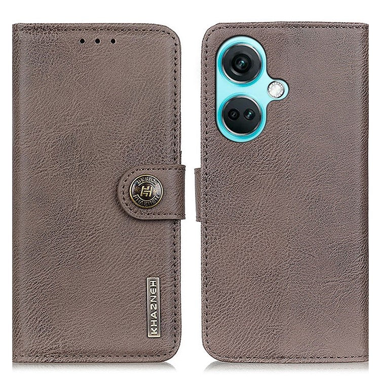 KHAZNEH For OnePlus Nord CE3 5G PU Leather Wallet Phone Case Stand Cowhide Texture Phone Cover - Khaki