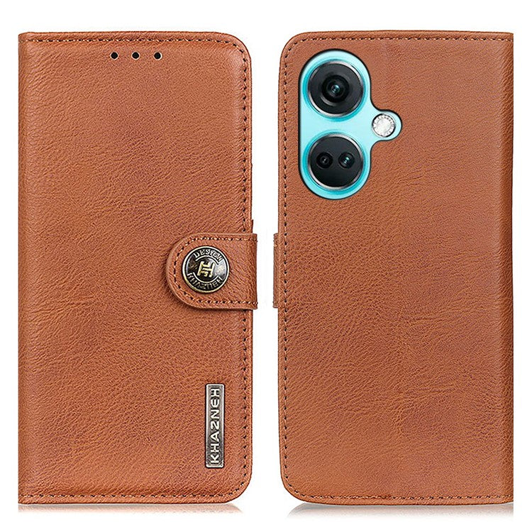 KHAZNEH For OnePlus Nord CE3 5G PU Leather Wallet Phone Case Stand Cowhide Texture Phone Cover - Brown