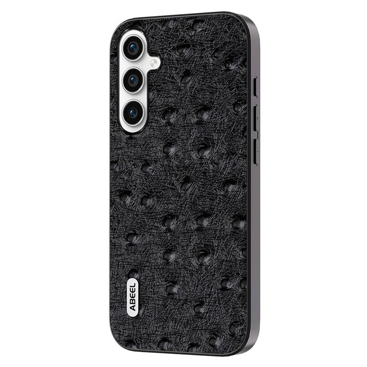 ABEEL For Samsung Galaxy M54 5G / F54 5G Shockproof Phone Case Genuine Cow Leather+PC+TPU Ostrich Texture Cover - Black