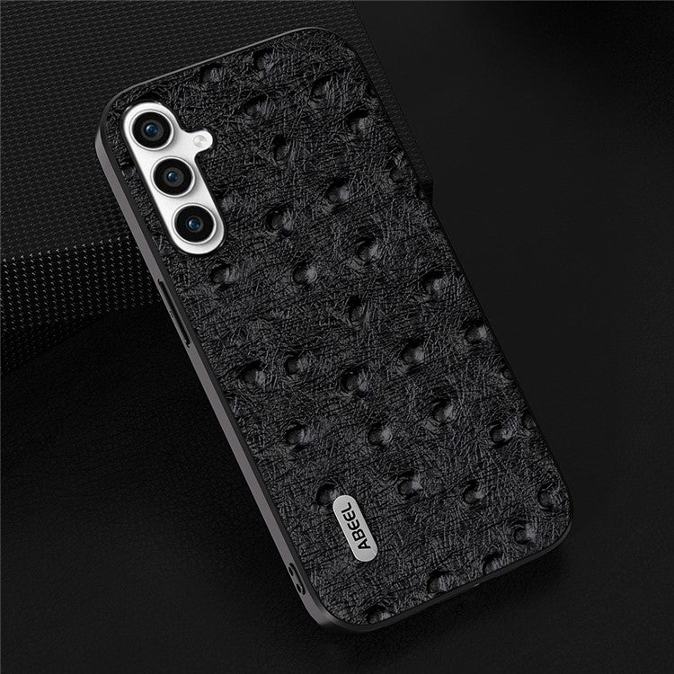 ABEEL For Samsung Galaxy M54 5G / F54 5G Shockproof Phone Case Genuine Cow Leather+PC+TPU Ostrich Texture Cover - Black