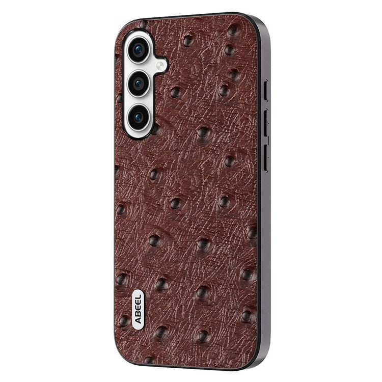 ABEEL For Samsung Galaxy M54 5G / F54 5G Shockproof Phone Case Genuine Cow Leather+PC+TPU Ostrich Texture Cover - Coffee