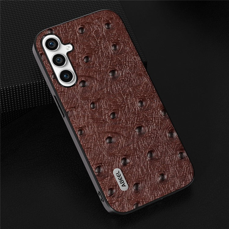 ABEEL For Samsung Galaxy M54 5G / F54 5G Shockproof Phone Case Genuine Cow Leather+PC+TPU Ostrich Texture Cover - Coffee