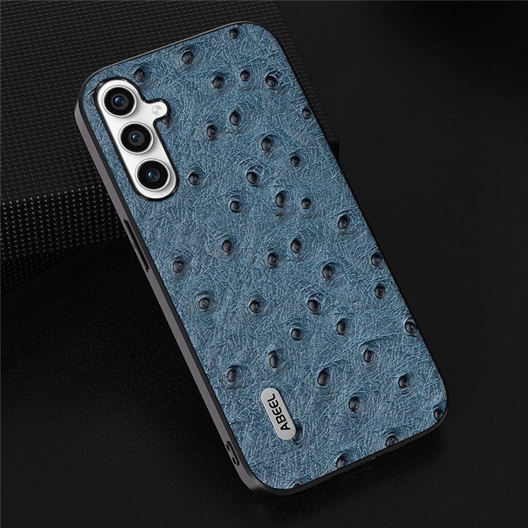 ABEEL For Samsung Galaxy M54 5G / F54 5G Shockproof Phone Case Genuine Cow Leather+PC+TPU Ostrich Texture Cover - Blue