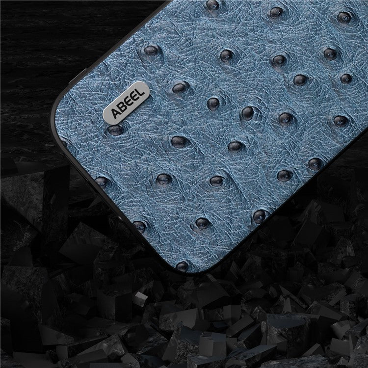 ABEEL For Samsung Galaxy M54 5G / F54 5G Shockproof Phone Case Genuine Cow Leather+PC+TPU Ostrich Texture Cover - Blue
