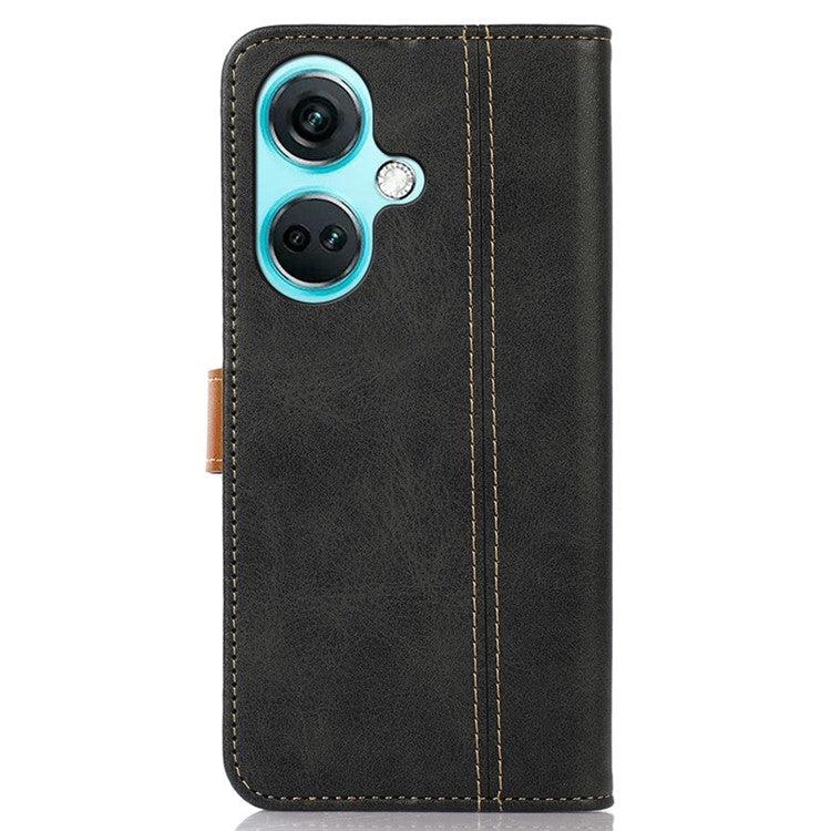 For OnePlus Nord CE3 5G Phone Case Stand Wallet Shockproof Calf Texture PU Leather Cover Shell - Black