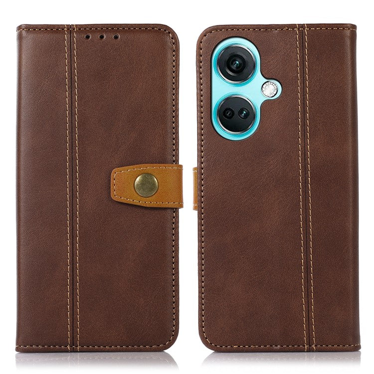 For OnePlus Nord CE3 5G Phone Case Stand Wallet Shockproof Calf Texture PU Leather Cover Shell - Coffee