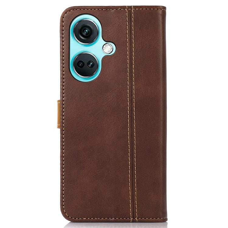 For OnePlus Nord CE3 5G Phone Case Stand Wallet Shockproof Calf Texture PU Leather Cover Shell - Coffee