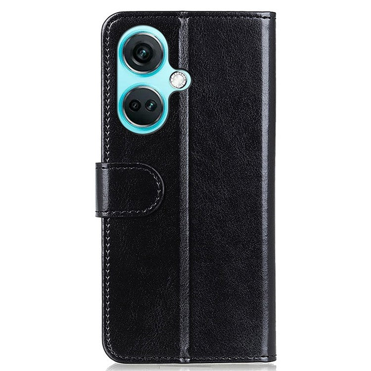 For OnePlus Nord CE3 5G Crazy Horse Texture Cover Wallet PU Leather Stand Cell Phone Case - Black
