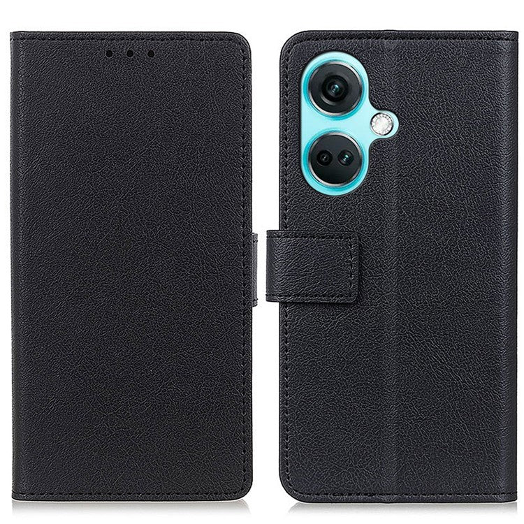 For OnePlus Nord CE3 5G Phone Cover PU Leather Shell Stand Wallet Textured Cell Phone Case - Black