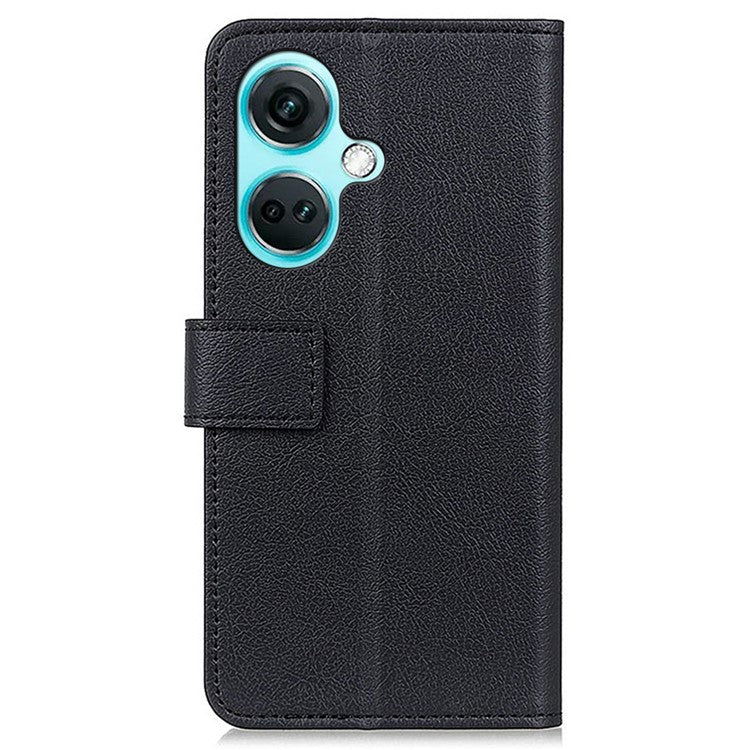 For OnePlus Nord CE3 5G Phone Cover PU Leather Shell Stand Wallet Textured Cell Phone Case - Black