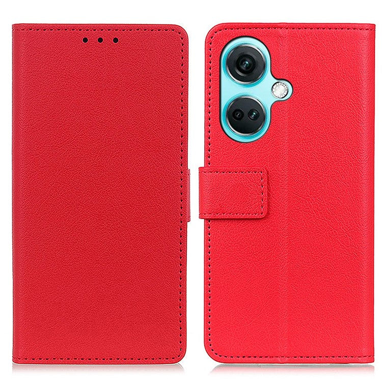 For OnePlus Nord CE3 5G Phone Cover PU Leather Shell Stand Wallet Textured Cell Phone Case - Red