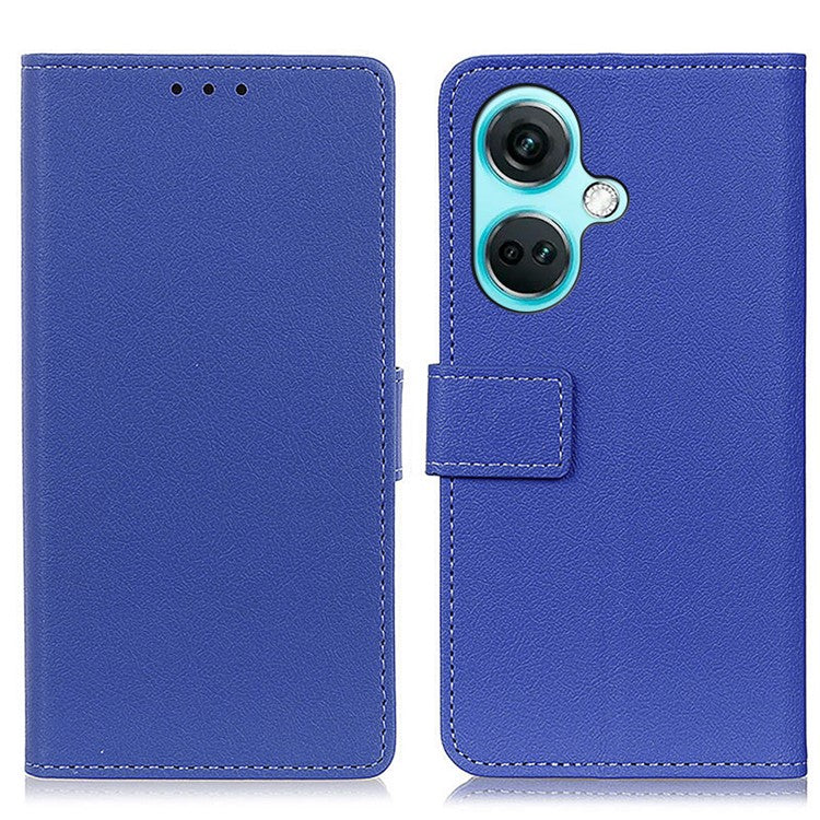 For OnePlus Nord CE3 5G Phone Cover PU Leather Shell Stand Wallet Textured Cell Phone Case - Blue