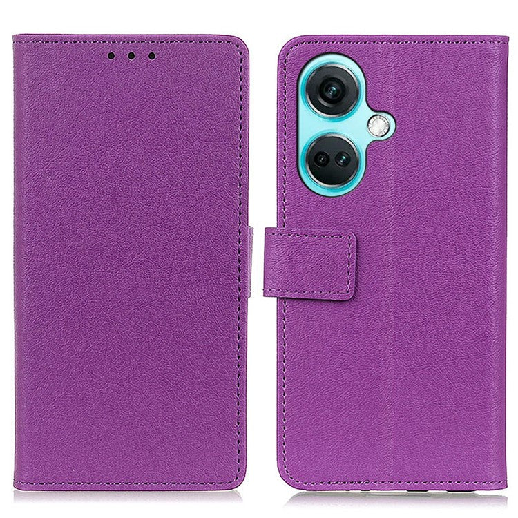 For OnePlus Nord CE3 5G Phone Cover PU Leather Shell Stand Wallet Textured Cell Phone Case - Purple