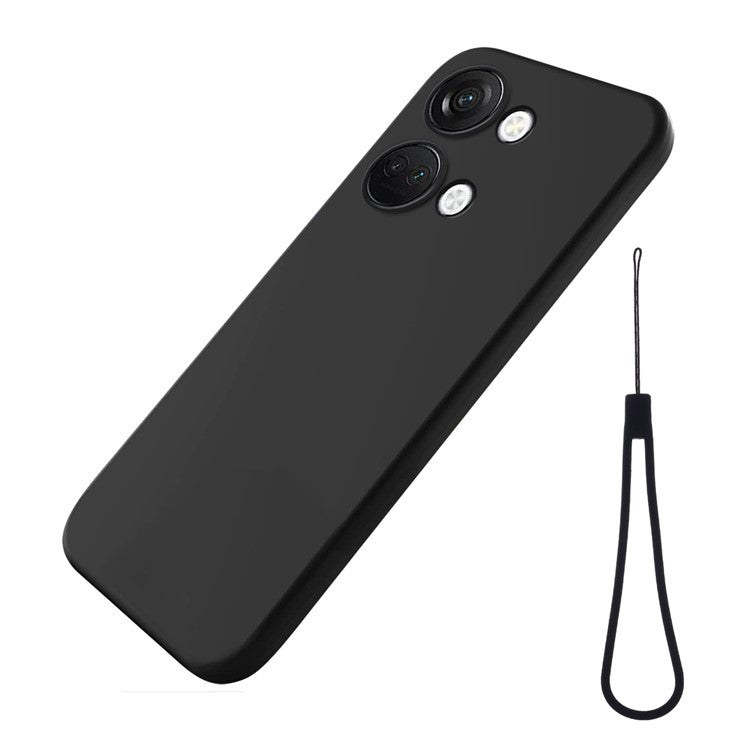 Liquid Silicone Phone Case for OnePlus Nord 3 5G / Ace 2V , Soft Lining Phone Protector Shockproof Cover with Strap - Black