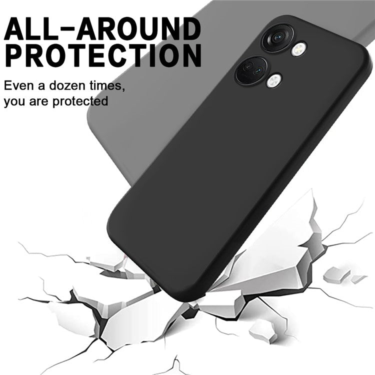 Liquid Silicone Phone Case for OnePlus Nord 3 5G / Ace 2V , Soft Lining Phone Protector Shockproof Cover with Strap - Black