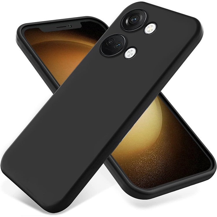 Liquid Silicone Phone Case for OnePlus Nord 3 5G / Ace 2V , Soft Lining Phone Protector Shockproof Cover with Strap - Black