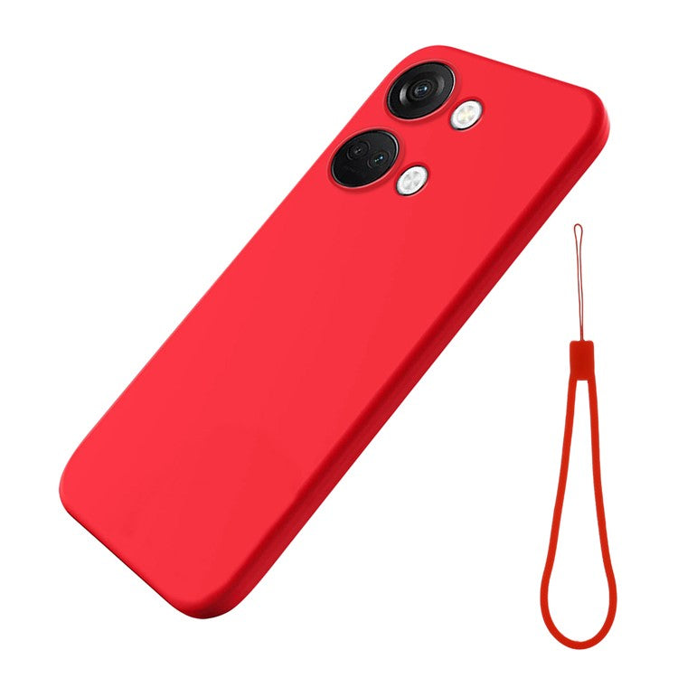 Liquid Silicone Phone Case for OnePlus Nord 3 5G / Ace 2V , Soft Lining Phone Protector Shockproof Cover with Strap - Red