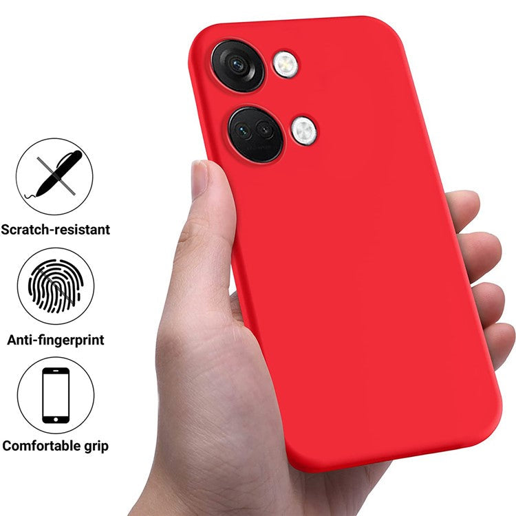 Liquid Silicone Phone Case for OnePlus Nord 3 5G / Ace 2V , Soft Lining Phone Protector Shockproof Cover with Strap - Red