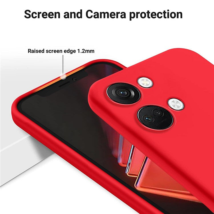 Liquid Silicone Phone Case for OnePlus Nord 3 5G / Ace 2V , Soft Lining Phone Protector Shockproof Cover with Strap - Red