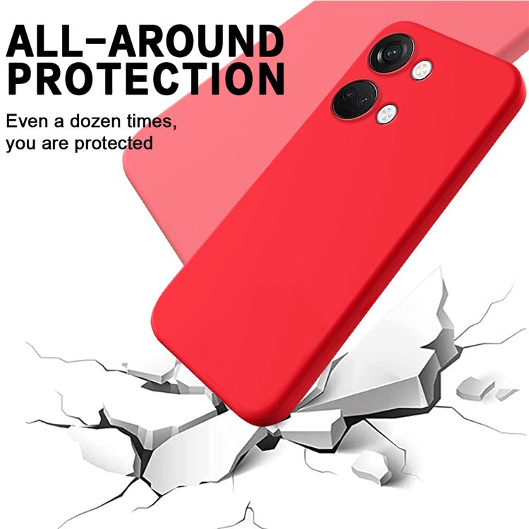 Liquid Silicone Phone Case for OnePlus Nord 3 5G / Ace 2V , Soft Lining Phone Protector Shockproof Cover with Strap - Red