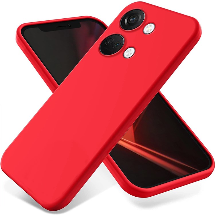 Liquid Silicone Phone Case for OnePlus Nord 3 5G / Ace 2V , Soft Lining Phone Protector Shockproof Cover with Strap - Red