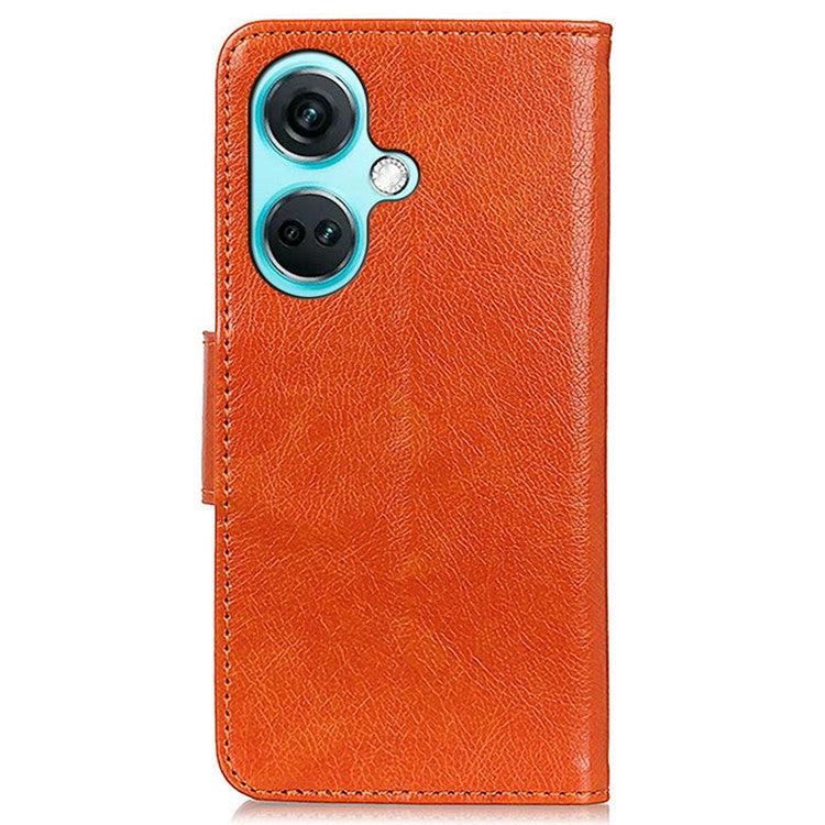 For OnePlus Nord CE3 5G Split Leather Wallet Case Nappa Texture Phone Cover with Stand Function - Orange