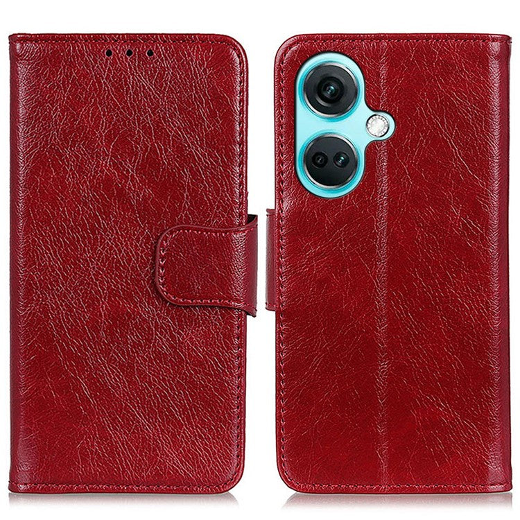 For OnePlus Nord CE3 5G Split Leather Wallet Case Nappa Texture Phone Cover with Stand Function - Red