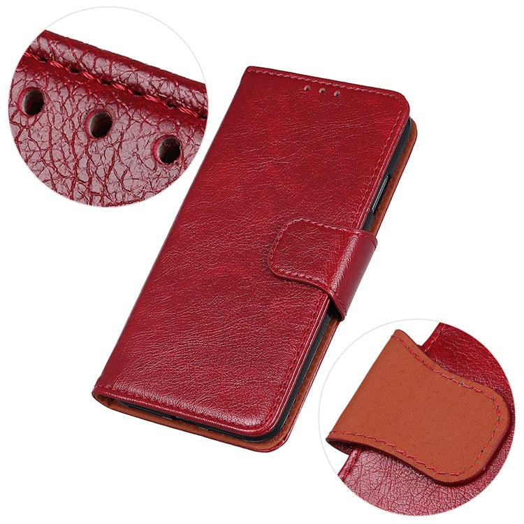 For OnePlus Nord CE3 5G Split Leather Wallet Case Nappa Texture Phone Cover with Stand Function - Red