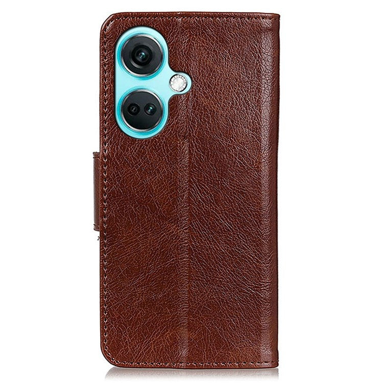 For OnePlus Nord CE3 5G Split Leather Wallet Case Nappa Texture Phone Cover with Stand Function - Brown