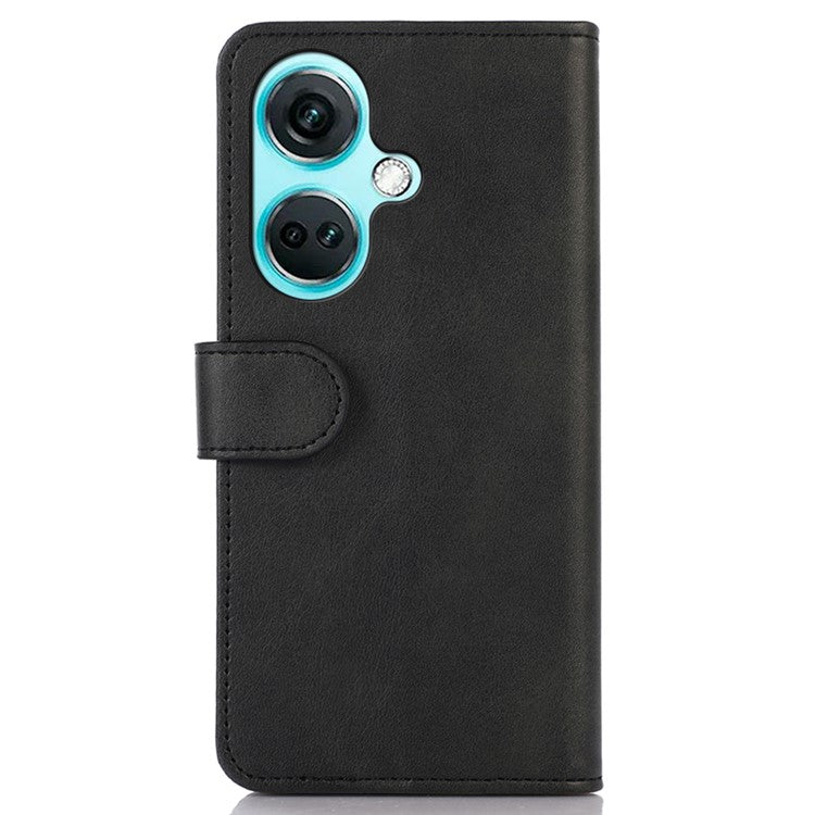 For OnePlus Nord CE3 5G Phone Wallet Case Phone Stand Cowhide Texture PU Leather Cover - Black