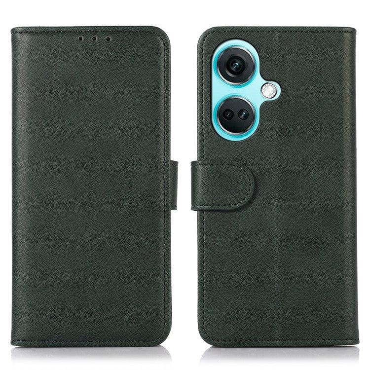 For OnePlus Nord CE3 5G Phone Wallet Case Phone Stand Cowhide Texture PU Leather Cover - Green