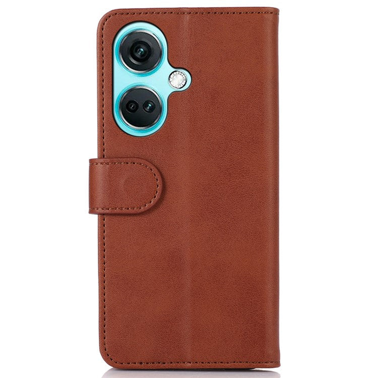 For OnePlus Nord CE3 5G Phone Wallet Case Phone Stand Cowhide Texture PU Leather Cover - Brown