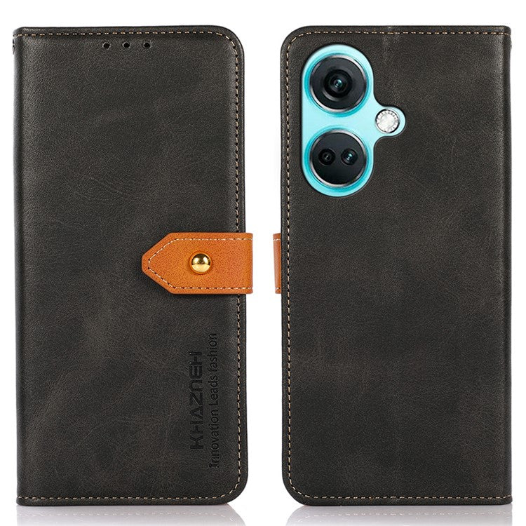 KHAZNEH For OnePlus Nord CE3 5G Cowhide Texture Wallet Shell PU Leather Case Stand Phone Cover - Black