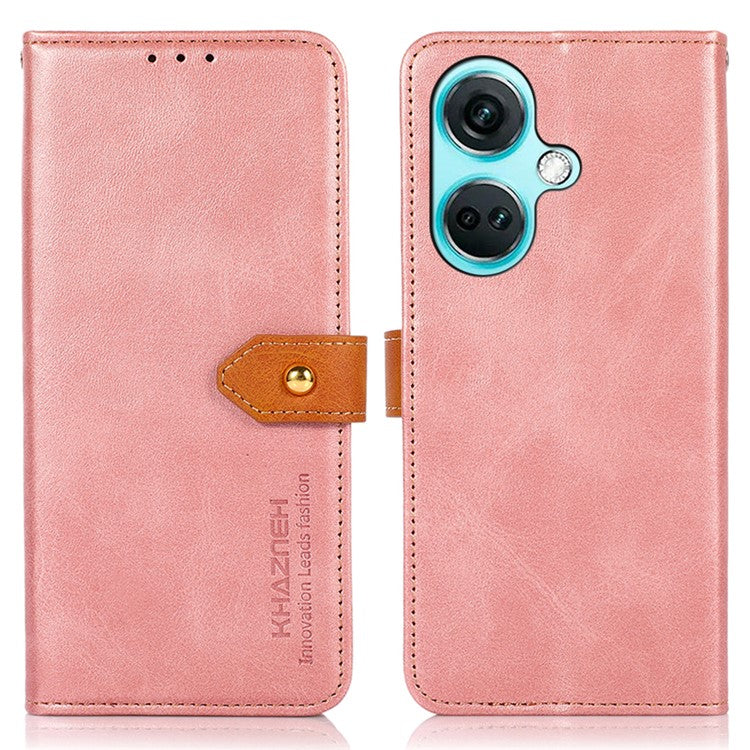 KHAZNEH For OnePlus Nord CE3 5G Cowhide Texture Wallet Shell PU Leather Case Stand Phone Cover - Rose Gold