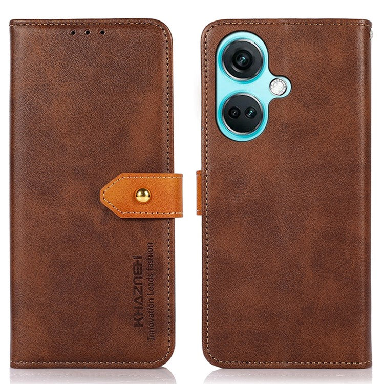 KHAZNEH For OnePlus Nord CE3 5G Cowhide Texture Wallet Shell PU Leather Case Stand Phone Cover - Brown