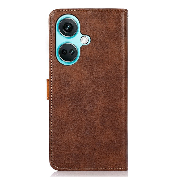 KHAZNEH For OnePlus Nord CE3 5G Cowhide Texture Wallet Shell PU Leather Case Stand Phone Cover - Brown
