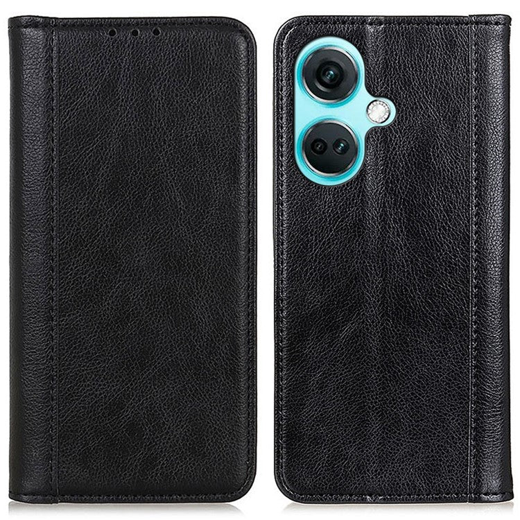 For OnePlus Nord CE3 5G Wallet Case Split Leather Stand Litchi Texture Shockproof Phone Cover - Black