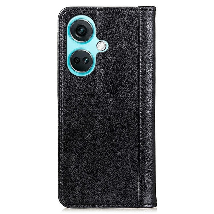 For OnePlus Nord CE3 5G Wallet Case Split Leather Stand Litchi Texture Shockproof Phone Cover - Black