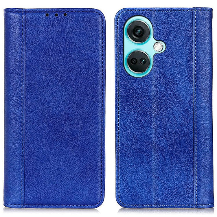 For OnePlus Nord CE3 5G Wallet Case Split Leather Stand Litchi Texture Shockproof Phone Cover - Blue