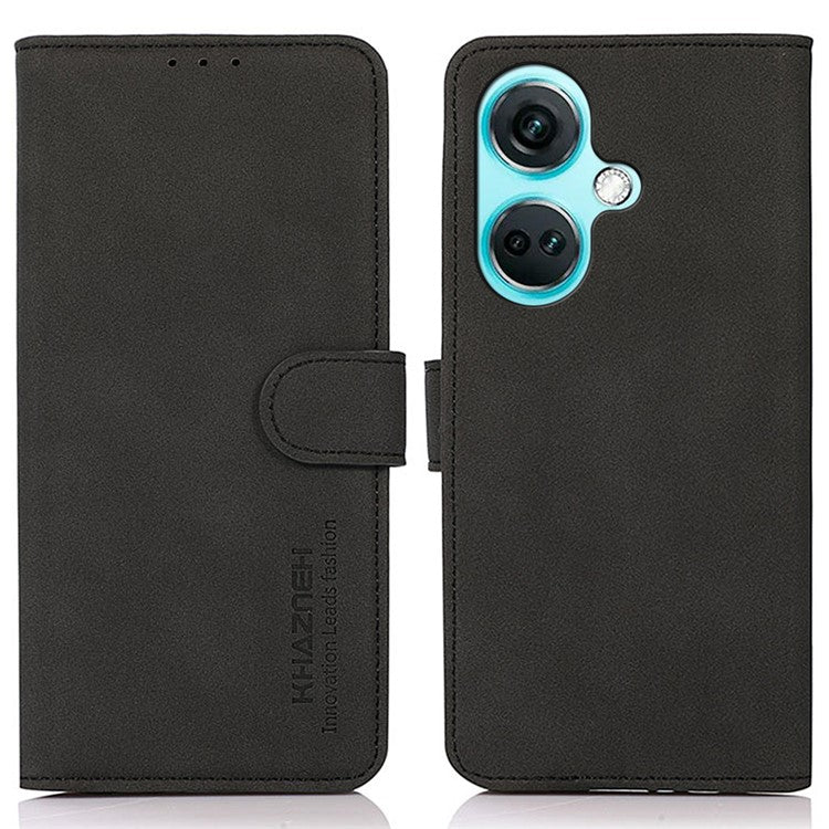 KHAZNEH For OnePlus Nord CE3 5G PU Leather Smartphone Case Textured Wallet Stand Phone Cover - Black