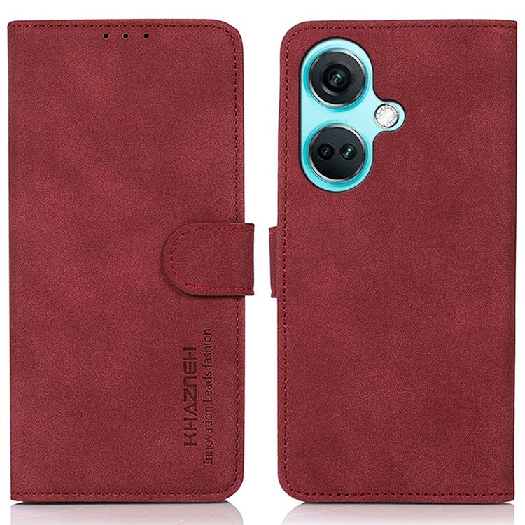 KHAZNEH For OnePlus Nord CE3 5G PU Leather Smartphone Case Textured Wallet Stand Phone Cover - Red