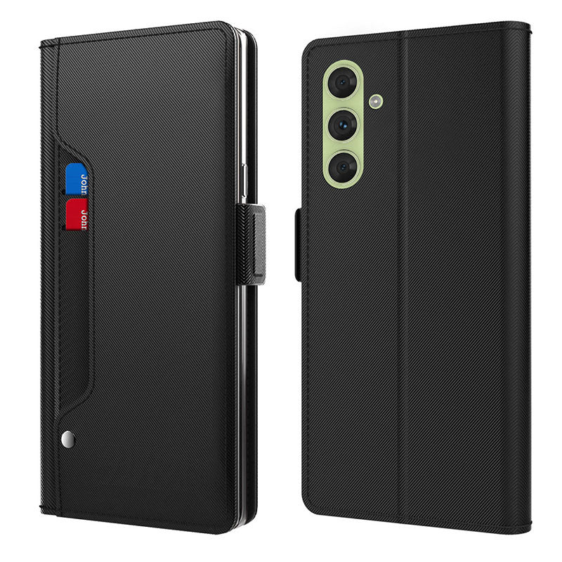 For Samsung Galaxy F34 5G / M34 5G PU Leather Phone Stand Cover Anti-Scratch Phone Case Shell with Card Slot and Built-in Mirror - Black