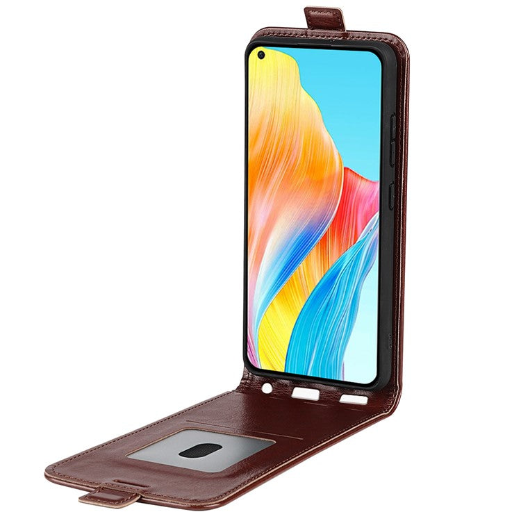 PU Leather Phone Case for Oppo A78 4G , Crazy Horse Texture Card Holder Vertical Flip Cover - Brown