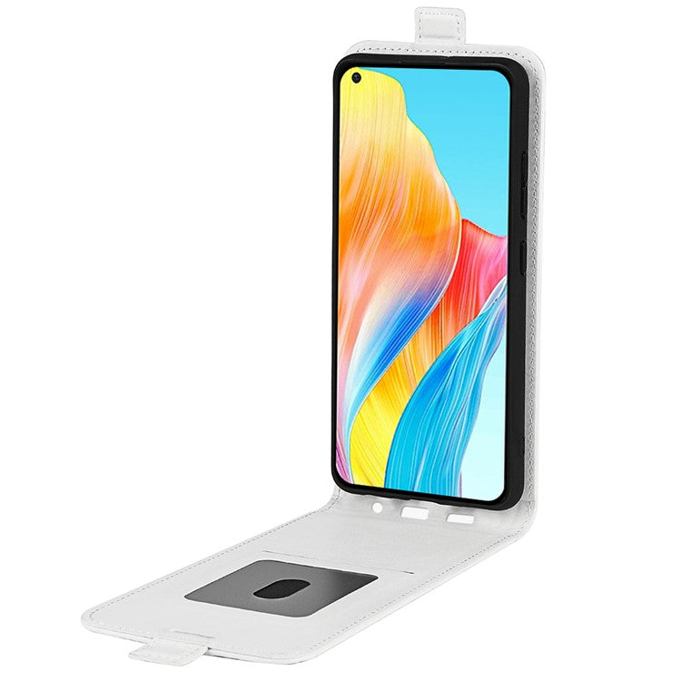 PU Leather Phone Case for Oppo A78 4G , Crazy Horse Texture Card Holder Vertical Flip Cover - White