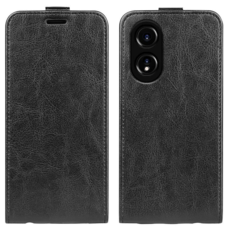 PU Leather Phone Case for Oppo A78 4G , Crazy Horse Texture Card Holder Vertical Flip Cover - Black