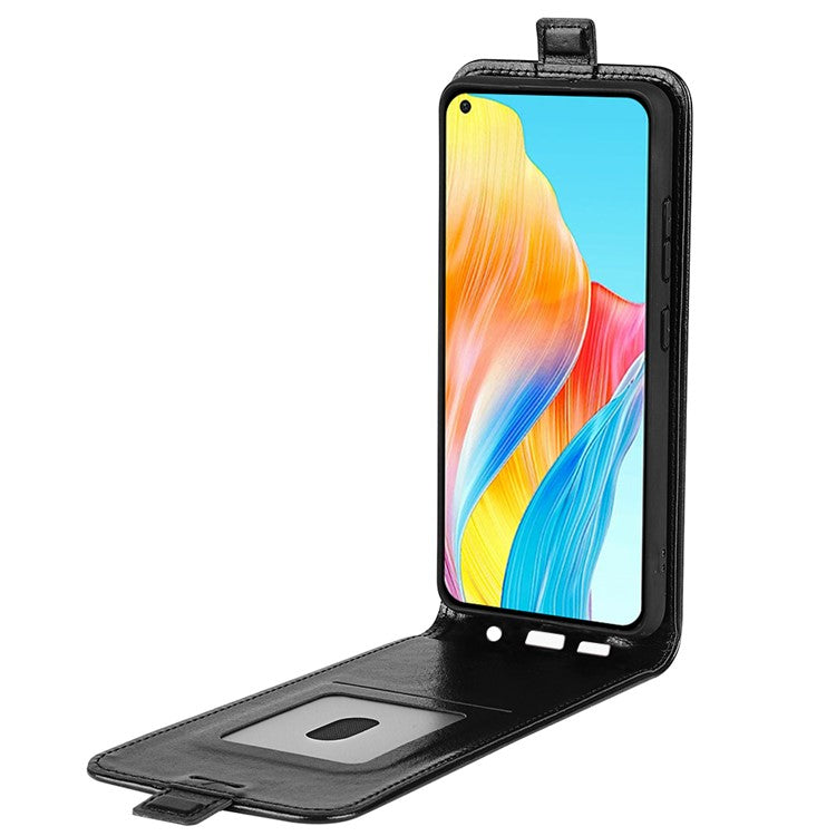 PU Leather Phone Case for Oppo A78 4G , Crazy Horse Texture Card Holder Vertical Flip Cover - Black